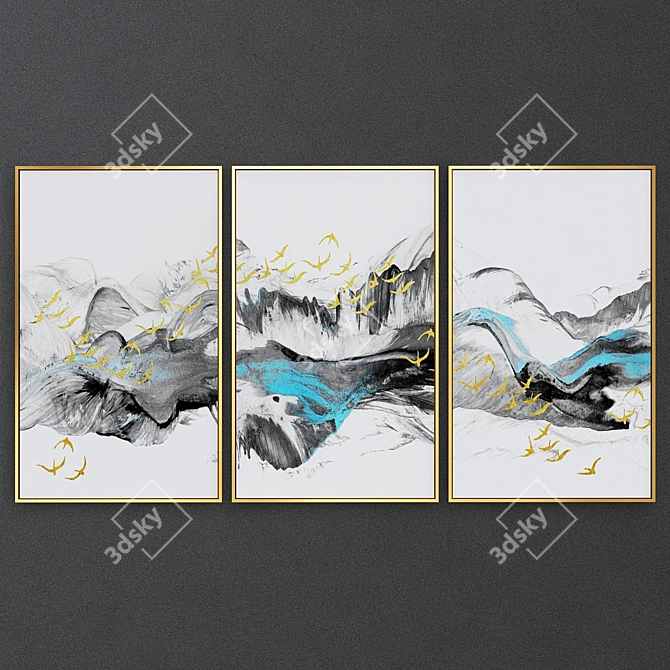 Modern Abstract 3-Piece Wall Art 3D model image 1