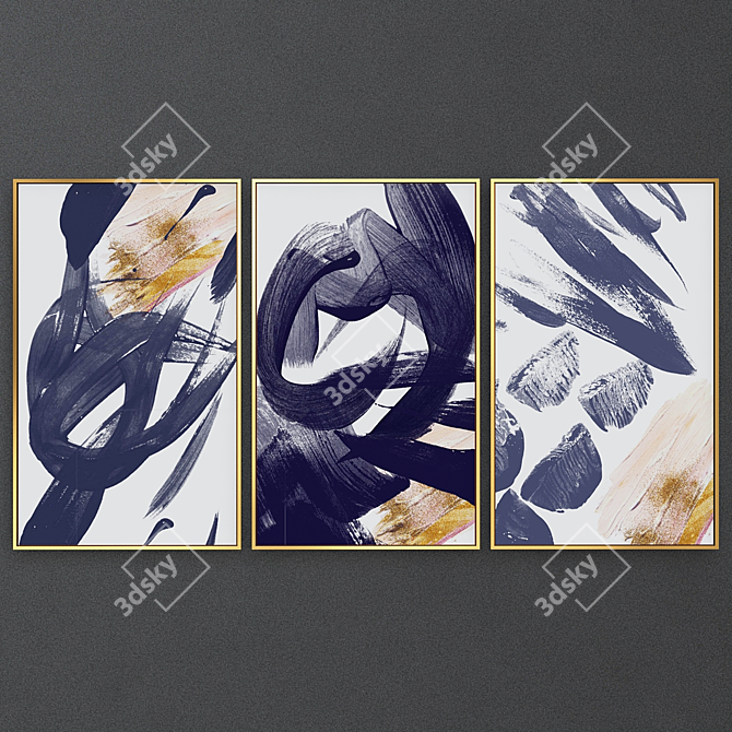 Modern Abstract 3-Piece Wall Art 3D model image 3