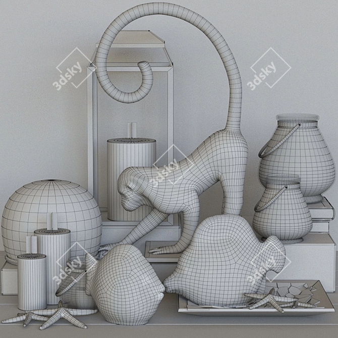 Coastal Decor Set: Lamp, Candlestick, Figurine 3D model image 2
