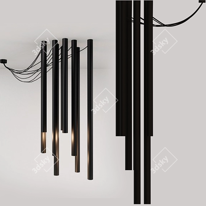 ESENSE TUBE Black 8-Light Pendant 3D model image 1