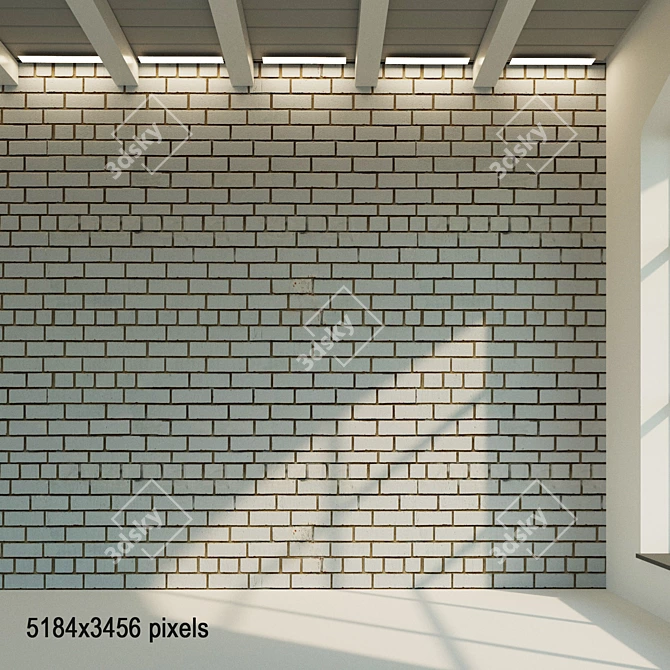 Vintage White Painted Brick Wall 3D model image 1