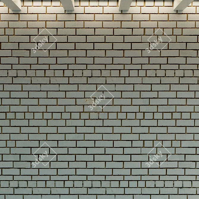 Vintage White Painted Brick Wall 3D model image 2