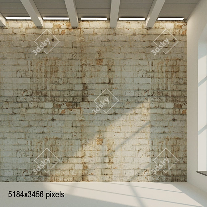 Aged White Brick Wall 3D model image 1