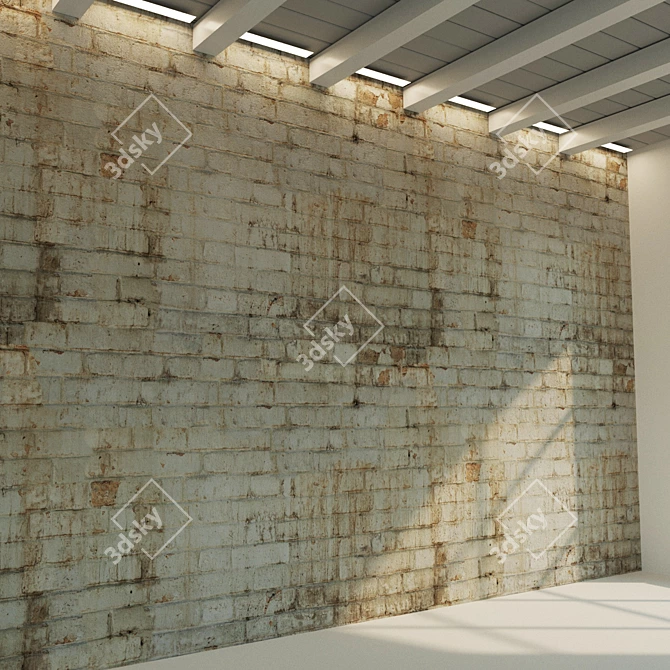 Aged White Brick Wall 3D model image 3