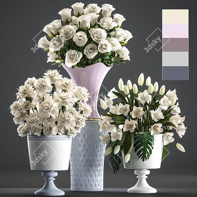 Pure Elegance: White Floral Collection 3D model image 1