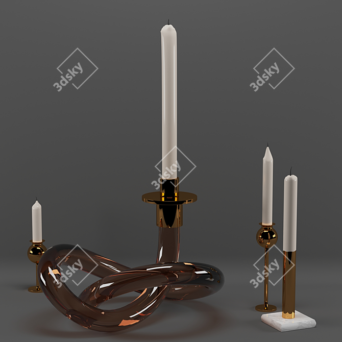 Gilded Candlestick Set 3D model image 1