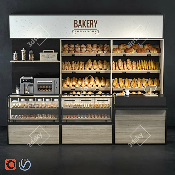 Modifiable Bakery Shelves - L-3600mm, B-600mm, H-3000mm 3D model image 1
