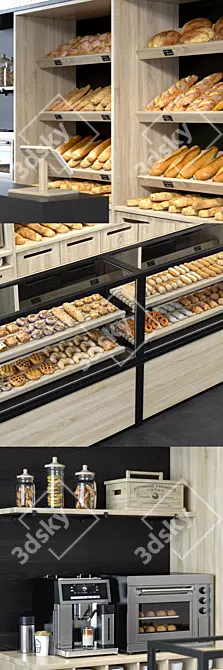 Modifiable Bakery Shelves - L-3600mm, B-600mm, H-3000mm 3D model image 2
