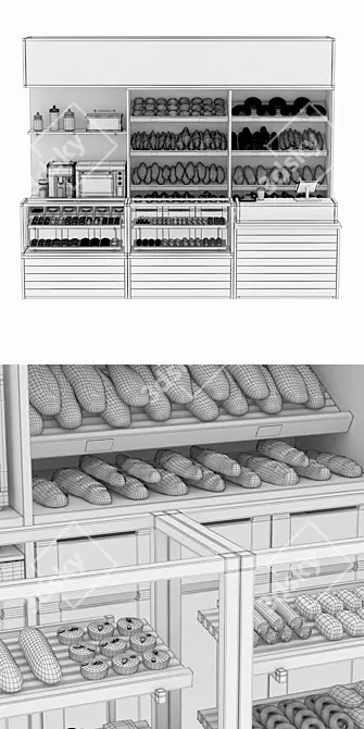 Modifiable Bakery Shelves - L-3600mm, B-600mm, H-3000mm 3D model image 3