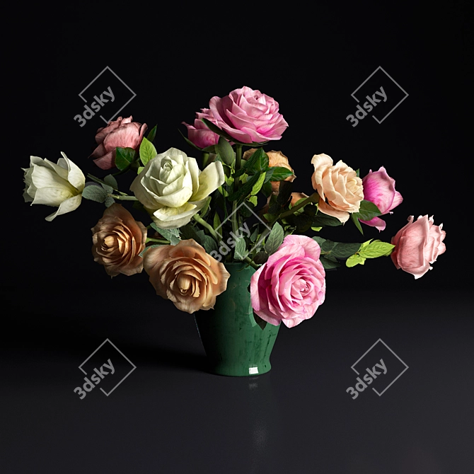 Colorful Rose Bouquet 3D model image 2