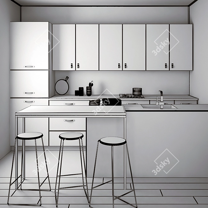 Elegant Classical Kitchen Set 3D model image 3