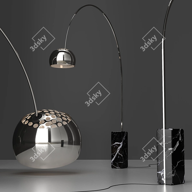 Sleek Black Arco Floor Lamp 3D model image 1