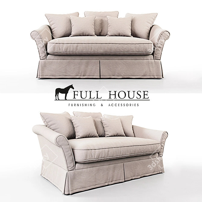 Elegant Belgian 2-Seater Sofa 3D model image 1