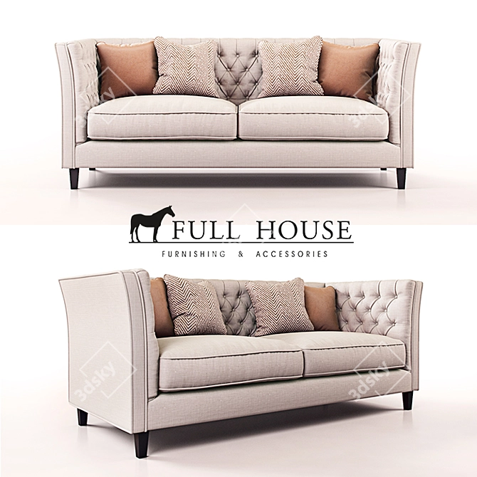 Milton Ivory Sofa: Stylish Textile and Solid Wood 3D model image 1