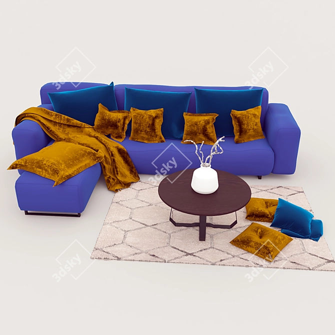 Modern 3-Piece Sofaset: Contemporary Elegance 3D model image 2