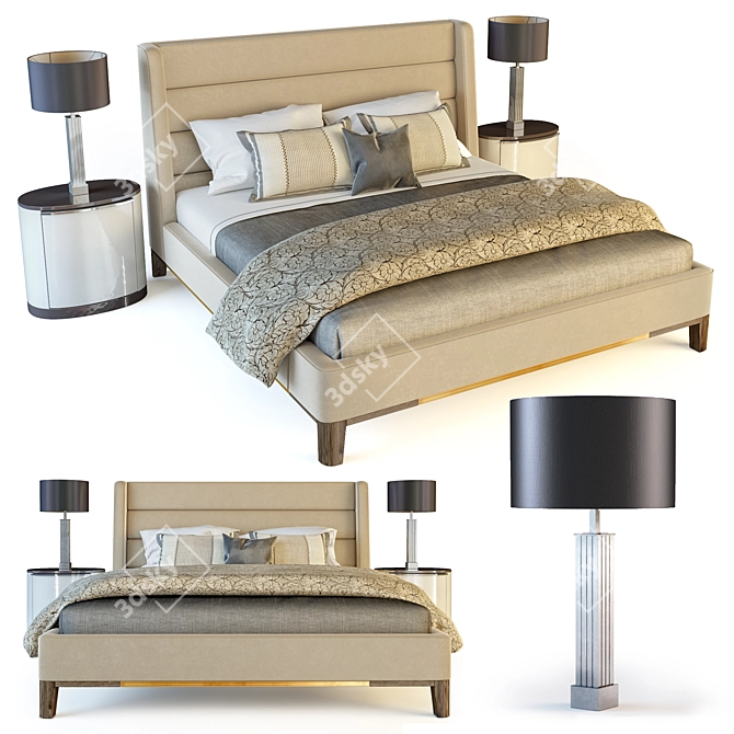 Luxury Bed Set: Dmitriy Co, Recoleta Bed with Louise Bradley Honduras Bedside and Bella Figura Table Lamp 3D model image 1