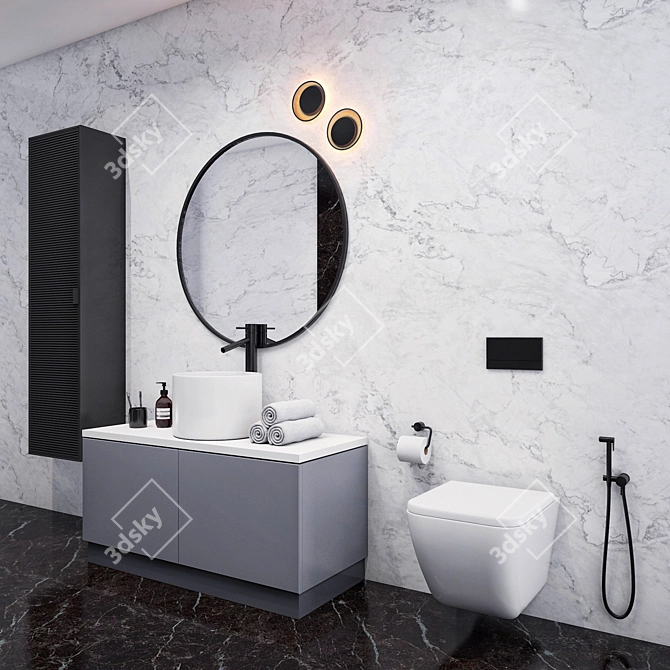 Sleek Bathroom Set with 4 Pieces 3D model image 1