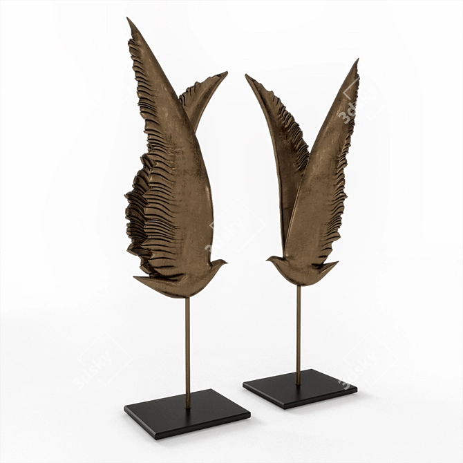 Elegant Bronze Wing Sculpture 3D model image 2