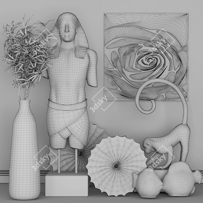 Egyptian Inspired Decor Set: Stone Statues, Gold Vase, Figurines & Panels 3D model image 2