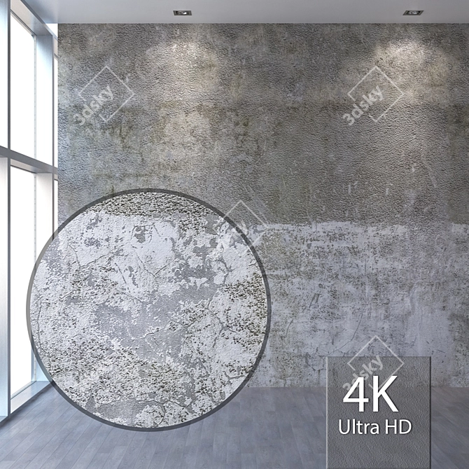 Seamless 4K Concrete Wall 3D model image 1