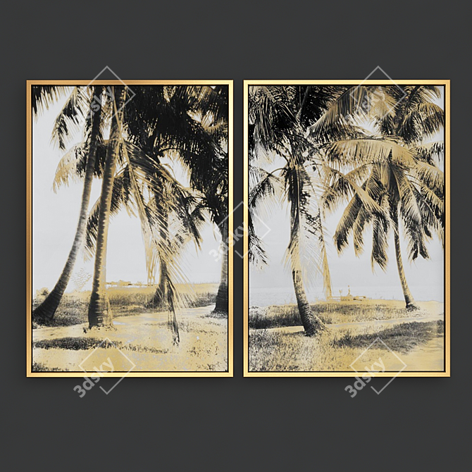 Golden Palm Art Set 3D model image 3