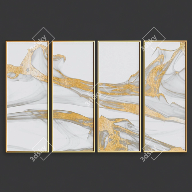 Golden Elegance Abstract Art Set 3D model image 1