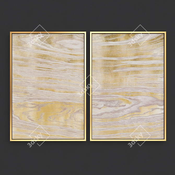 Golden Elegance Abstract Art Set 3D model image 2