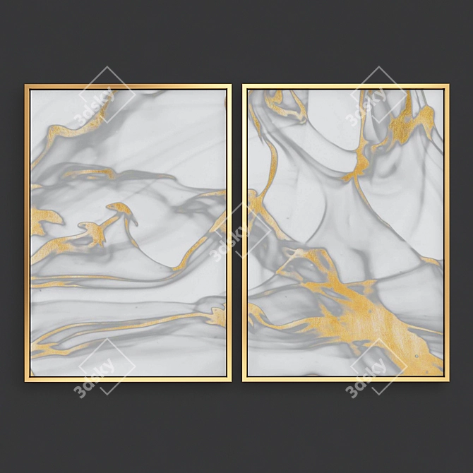 Golden Elegance Abstract Art Set 3D model image 3