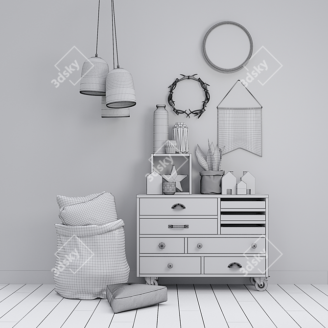 Contemporary Decor Set with Succulent Plant & Ceramics 3D model image 3