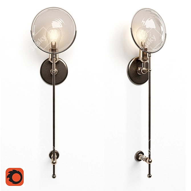 Gaslight Lens Iron Sconce 3D model image 2