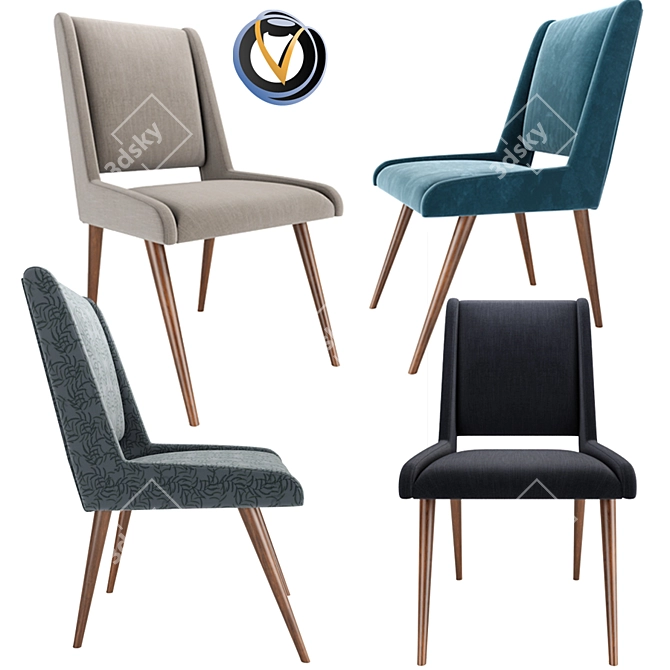 Velvet Mid Century Dining Chair 3D model image 1