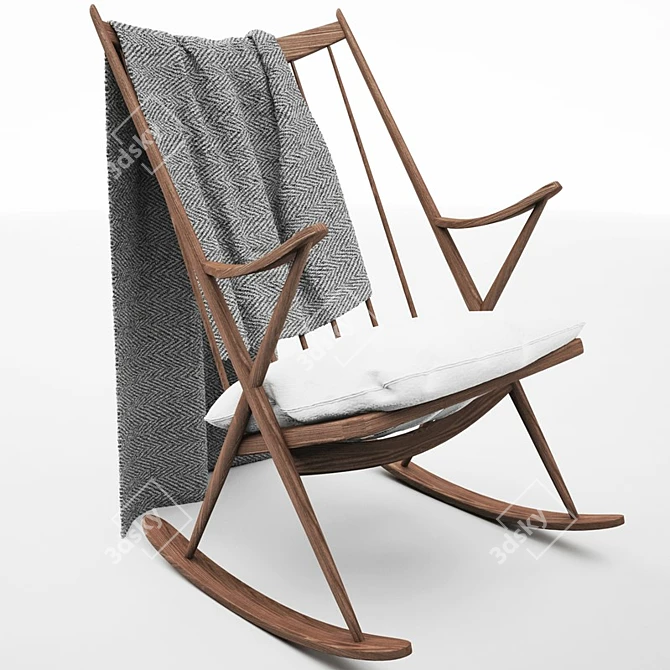 Vintage Rocking Chair with White Cushion 3D model image 1