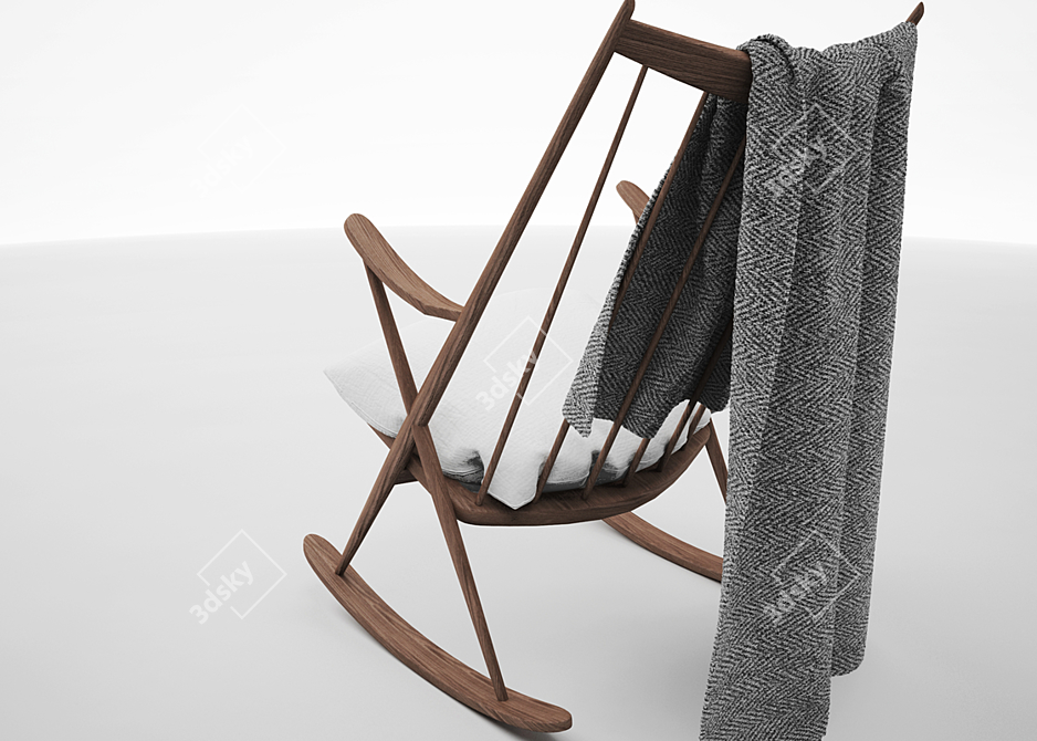 Vintage Rocking Chair with White Cushion 3D model image 2