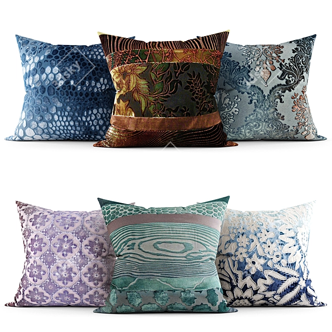 Elegant Home Accents: Embroidered Decorative Pillows 3D model image 1