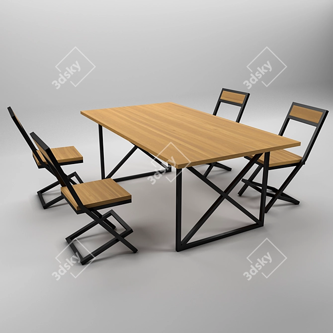 Loft Style Table and Chairs Set 3D model image 1