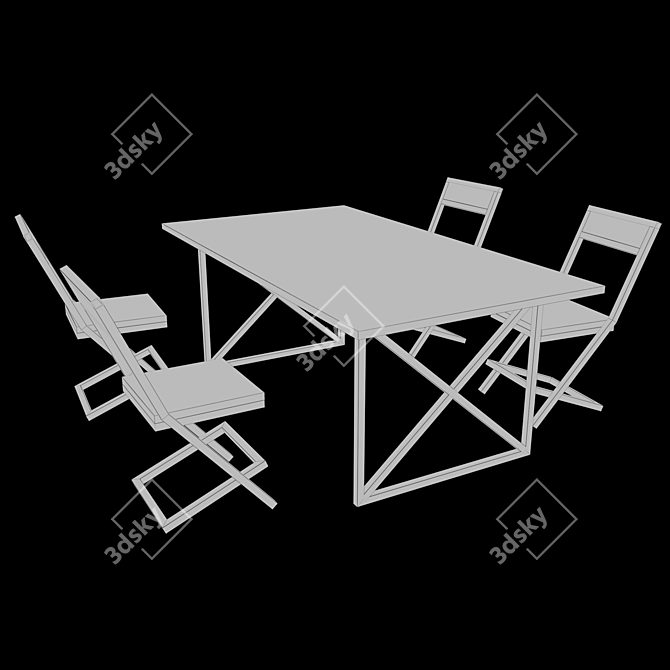 Loft Style Table and Chairs Set 3D model image 2