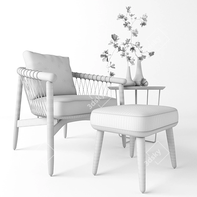 Modern Crosshatch Chair & Ottoman Set 3D model image 3