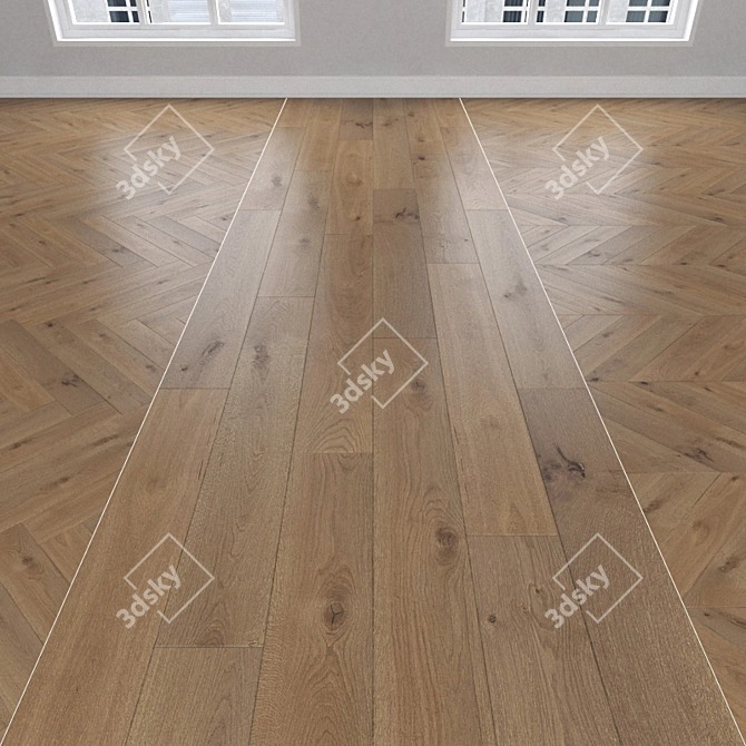 Versatile Oak Parquet: Linear, Christmas Tree, Chevron 3D model image 1