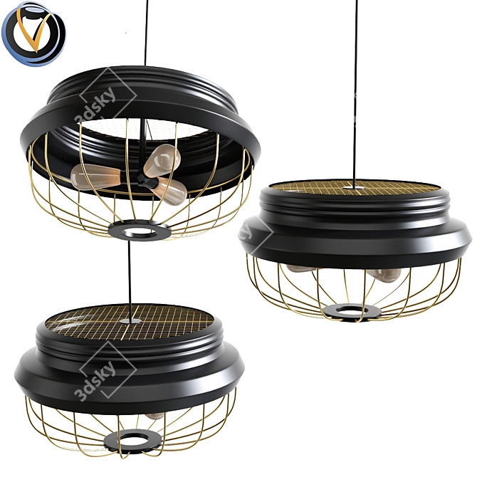 Industrial Metal Pendant Light - 3 Bulb Ceiling Fixture 3D model image 1