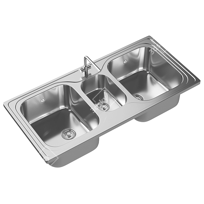 Triple Bowl Kitchen Sink - Stylish & Functional 3D model image 1