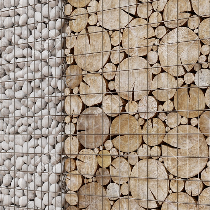 Wooden Gabion Section: Stone and Wood Combination for Landscape Design & Fencing 3D model image 2