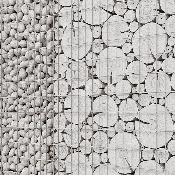 Wooden Gabion Section: Stone and Wood Combination for Landscape Design & Fencing 3D model image 3