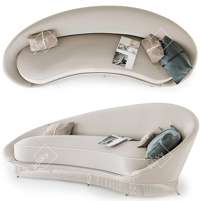 Italian Brass & Mohair Curved Sofa 3D model image 1