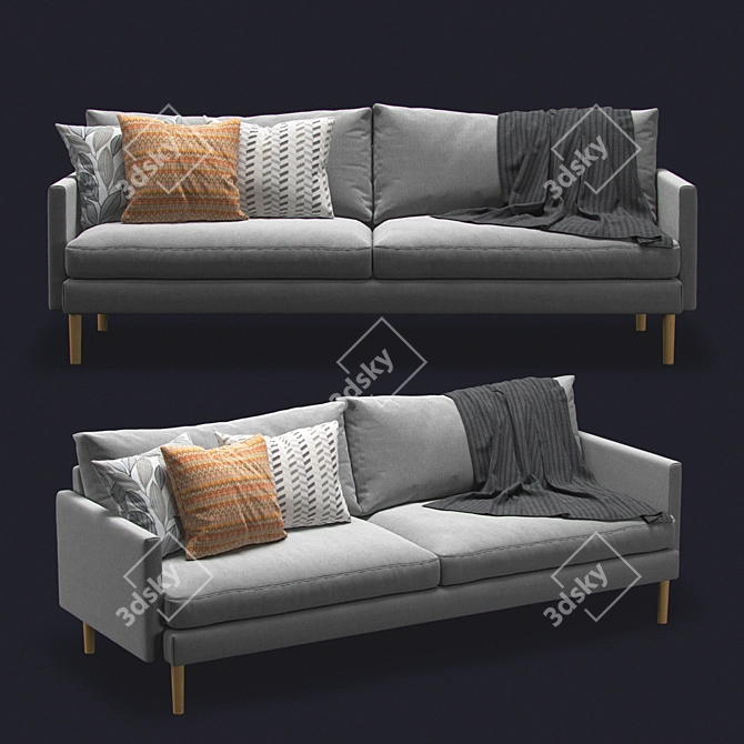Modern Zen 3-Seater Sofa with Accent Pillows 3D model image 1