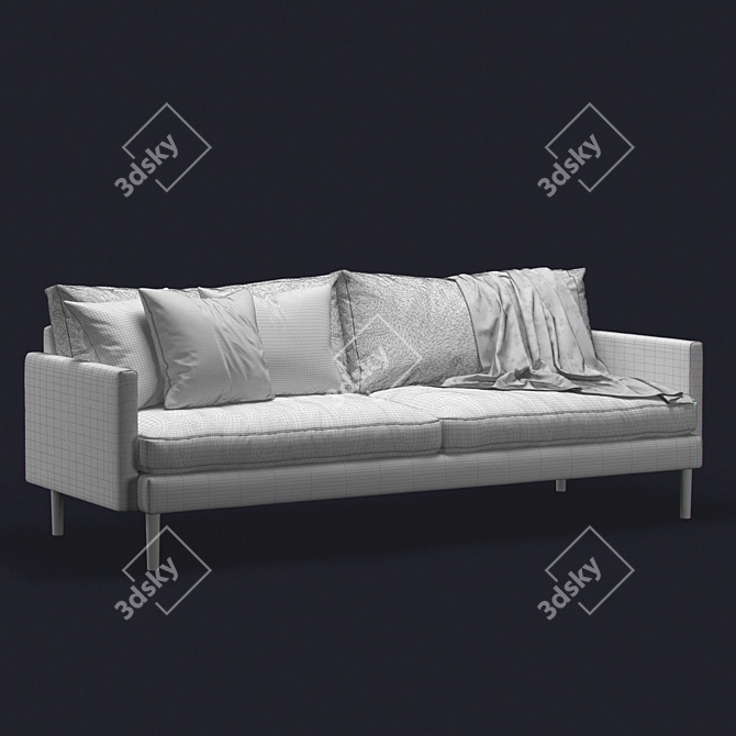 Modern Zen 3-Seater Sofa with Accent Pillows 3D model image 3