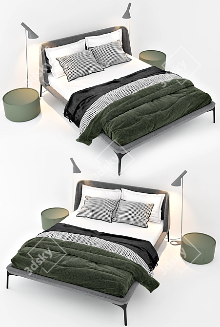 Elegant Velvet Bed Set 3D model image 2