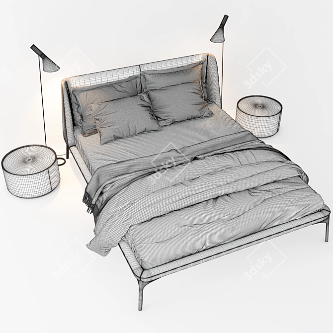 Elegant Velvet Bed Set 3D model image 3