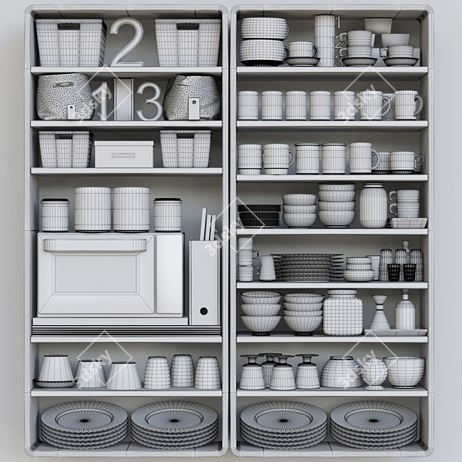 All-In-One: Wardrobe with Dishes 3D model image 2