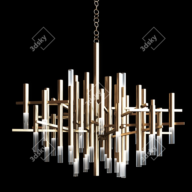 Mid-Century Italian Aluminum & Glass Chandelier 3D model image 1