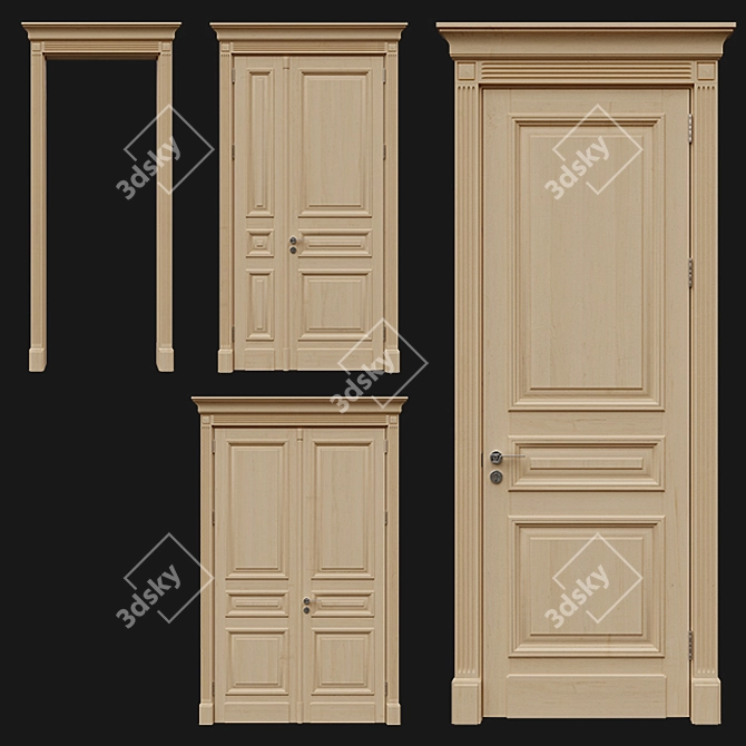 Elegant Wooden Interior Doors 3D model image 1